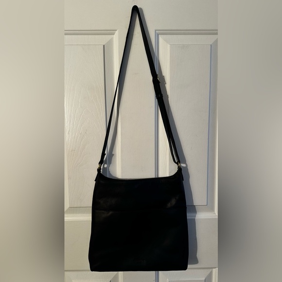 MARGOT Black Genuine Leather Chevron Hobo Bag Purse Adjustable Strap North/South - Picture 7 of 16